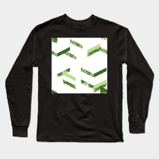 Scattered herringbone geometric  patchwork pattern white and green Long Sleeve T-Shirt